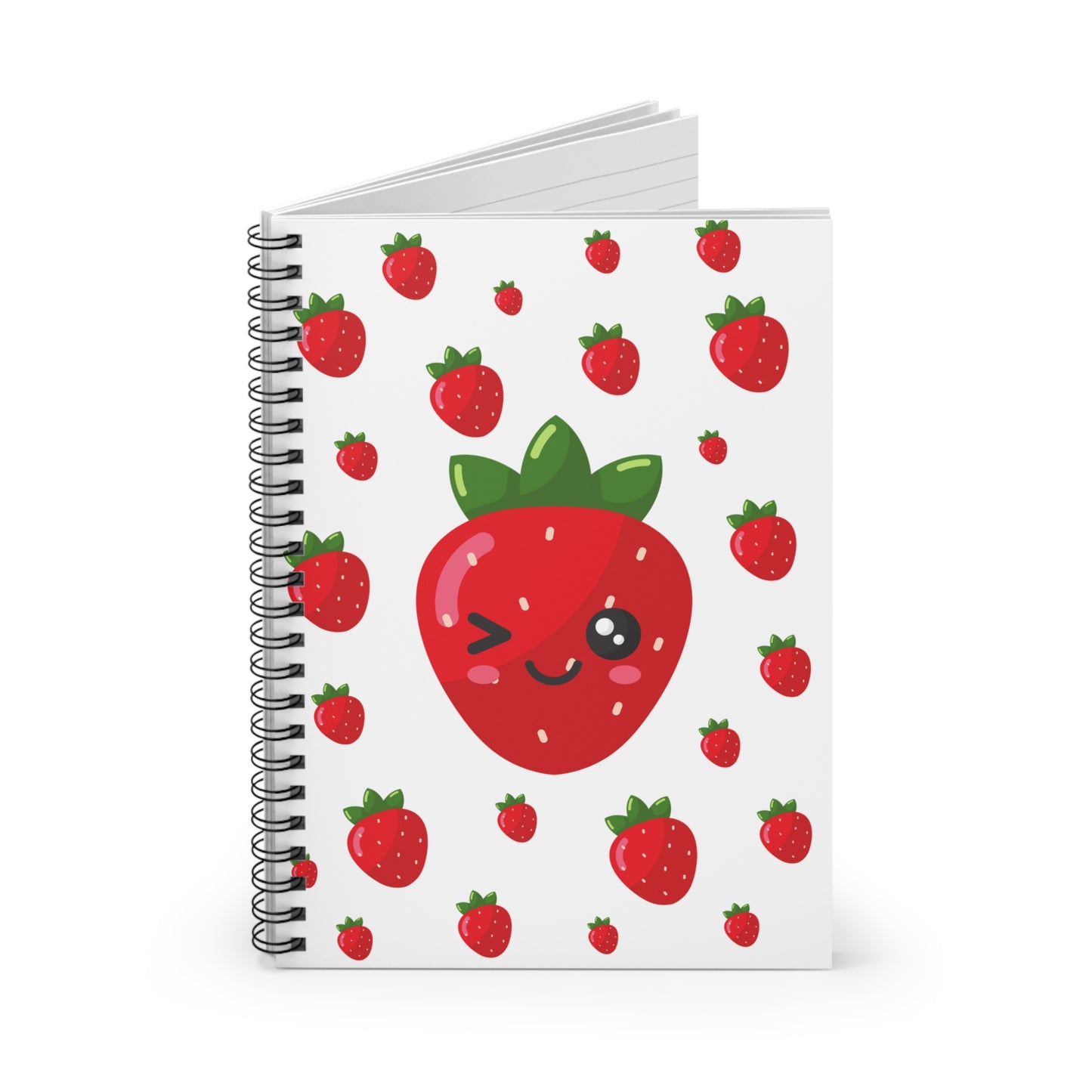 Smiling Strawberry Spiral Notebook - Perfect for School, Journaling, Gifts, Stationery, Summer Vibes, Goal Setting
