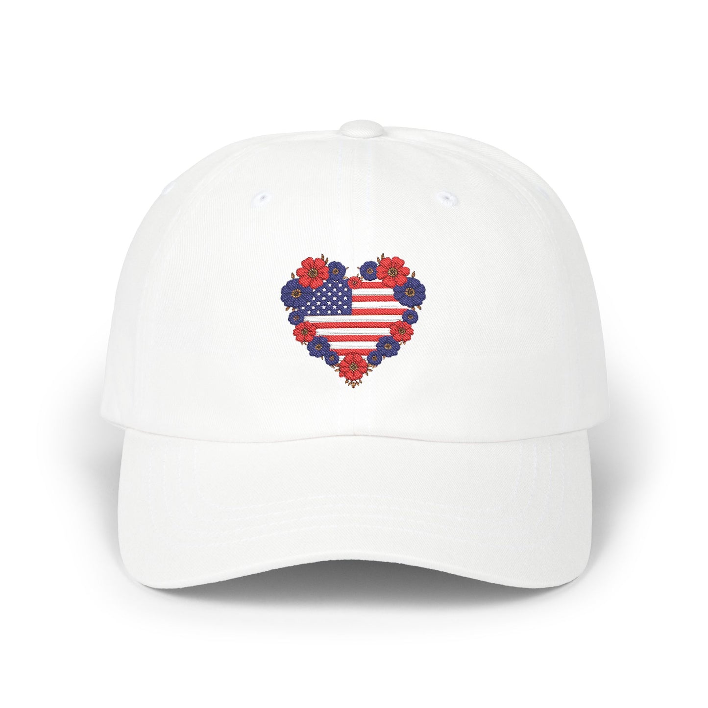 Patriotic USA Floral Heart Embroidered Cap, Casual Summer Accessory, July 4th Celebration