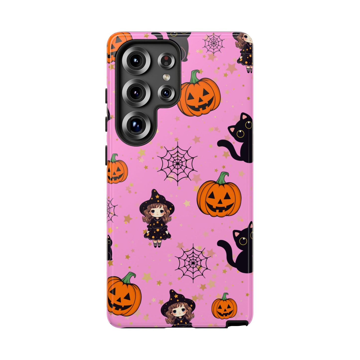 Pink Halloween Phone Case, Cute Witch and Cat Design, Spooky Fall Decor, Perfect Halloween Gift, Cute Cell Phone Case, Fun Pumpkin Design