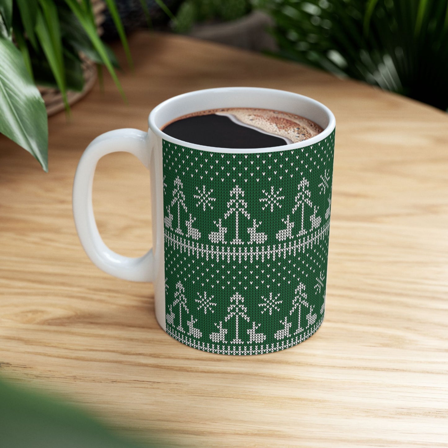 Green Knitted Bunny Holiday Mug