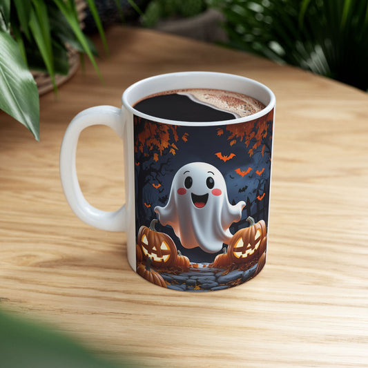Ghostly Ceramic Mug, Halloween Spooky Pumpkins Gift, Cute Cartoon Cup, Tea Coffee Drinkware, Haunted Seasonal Decor, Scary Kitchen