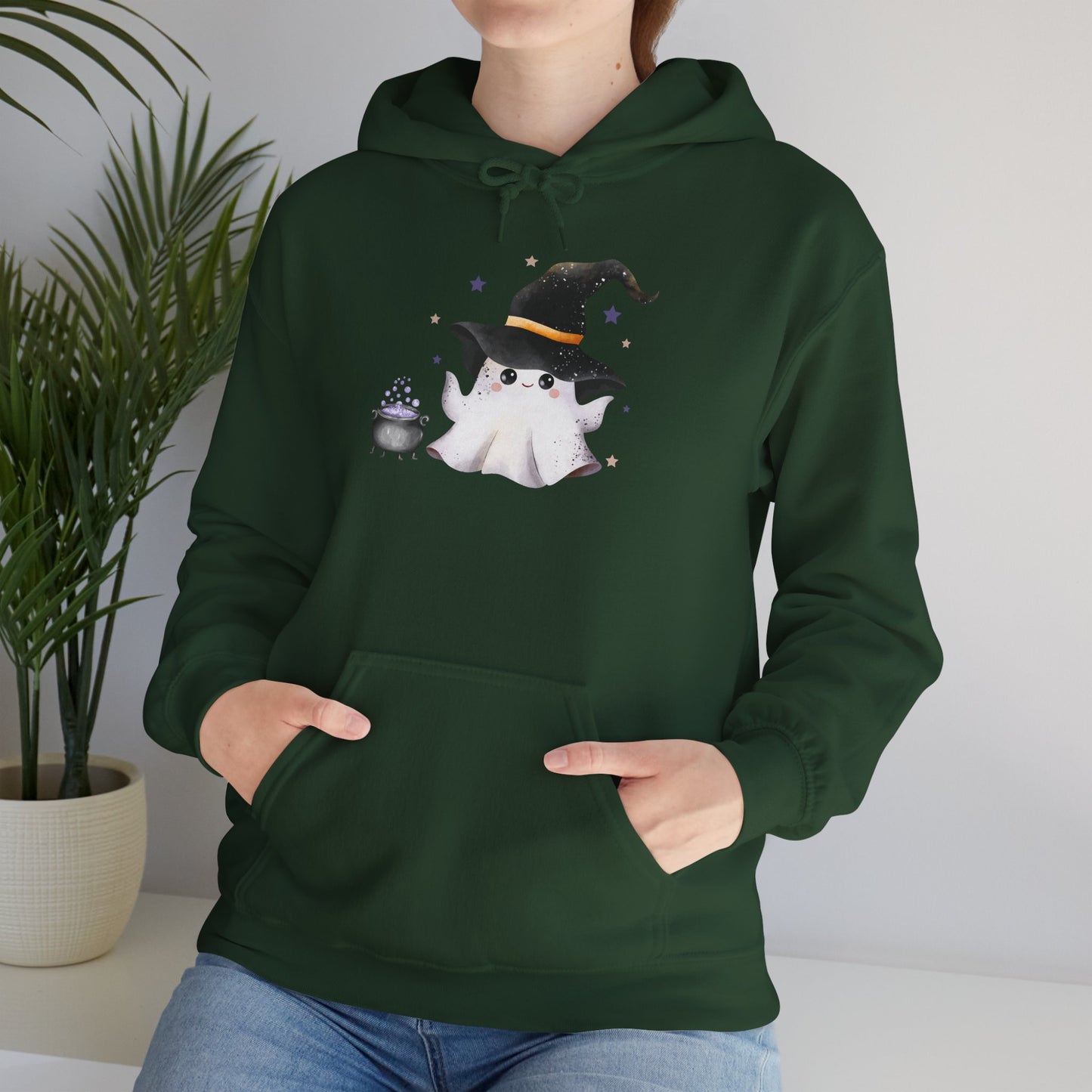 Cute Ghost Witch Halloween Sweatshirt, Cozy Hooded Sweatshirt, Spooky Fall Apparel, Unisex Halloween Clothing, Holiday Gift