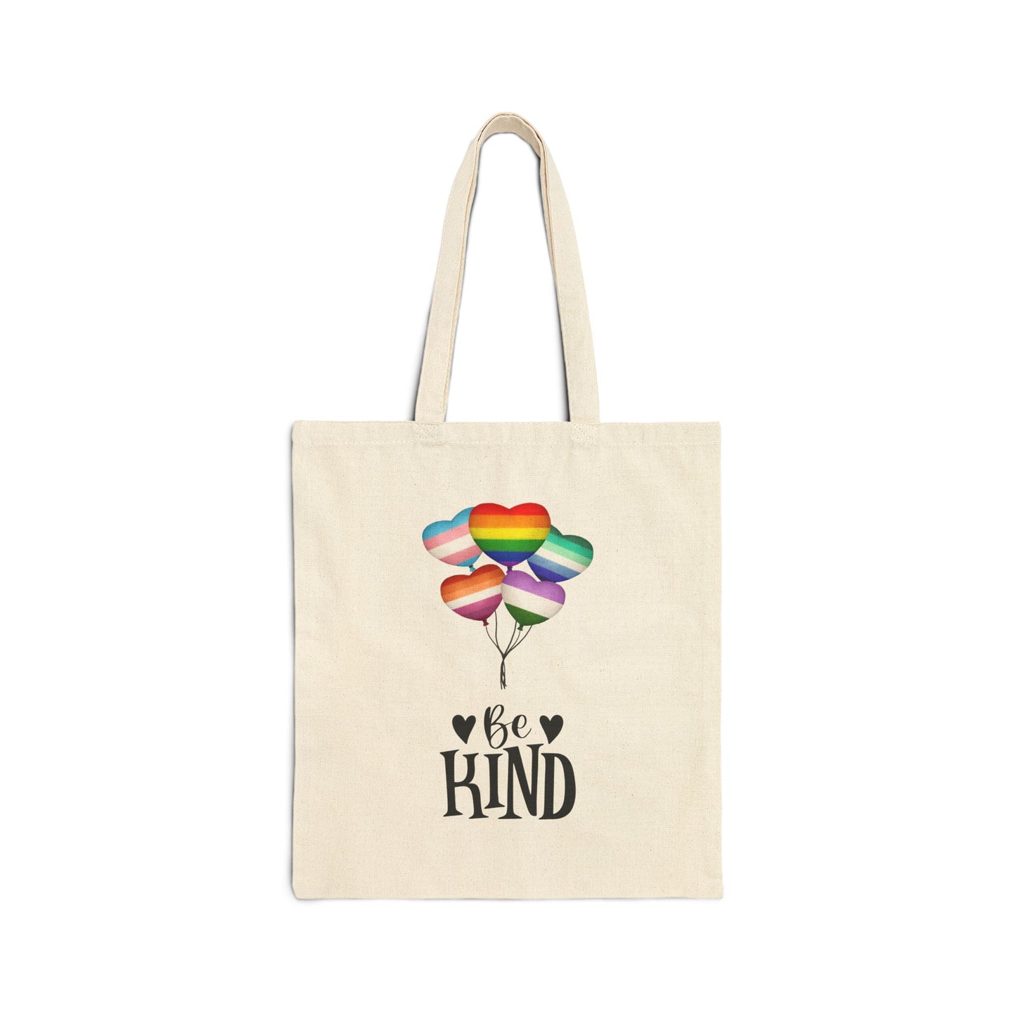 Rainbow Hearts "Be Kind" Cotton Canvas Tote Bag - Eco-Friendly Shopping, Pride, Everyday Use, Reusable Bags
