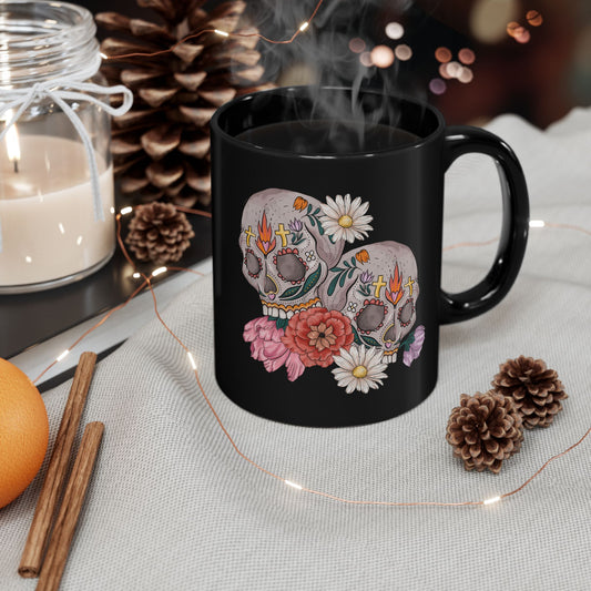 Artistic Sugar Skull Floral Mug - Perfect for Coffee Lovers, Gift for Halloween, Day of the Dead, Home Decor, Unique Art Mug