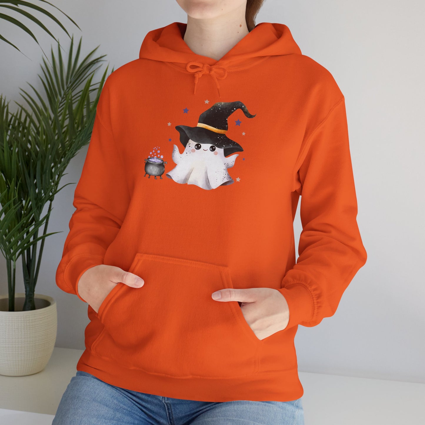 Cute Ghost Witch Halloween Sweatshirt, Cozy Hooded Sweatshirt, Spooky Fall Apparel, Unisex Halloween Clothing, Holiday Gift
