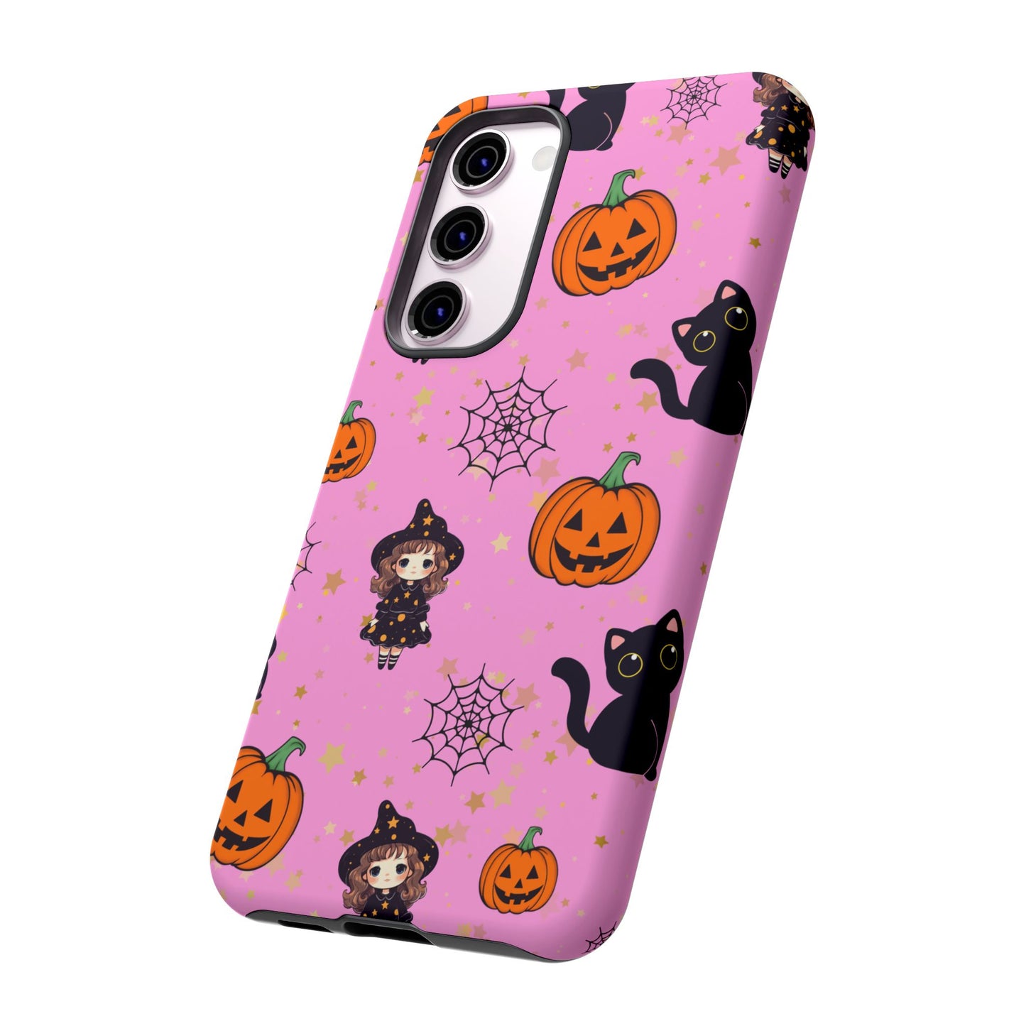 Pink Halloween Phone Case, Cute Witch and Cat Design, Spooky Fall Decor, Perfect Halloween Gift, Cute Cell Phone Case, Fun Pumpkin Design