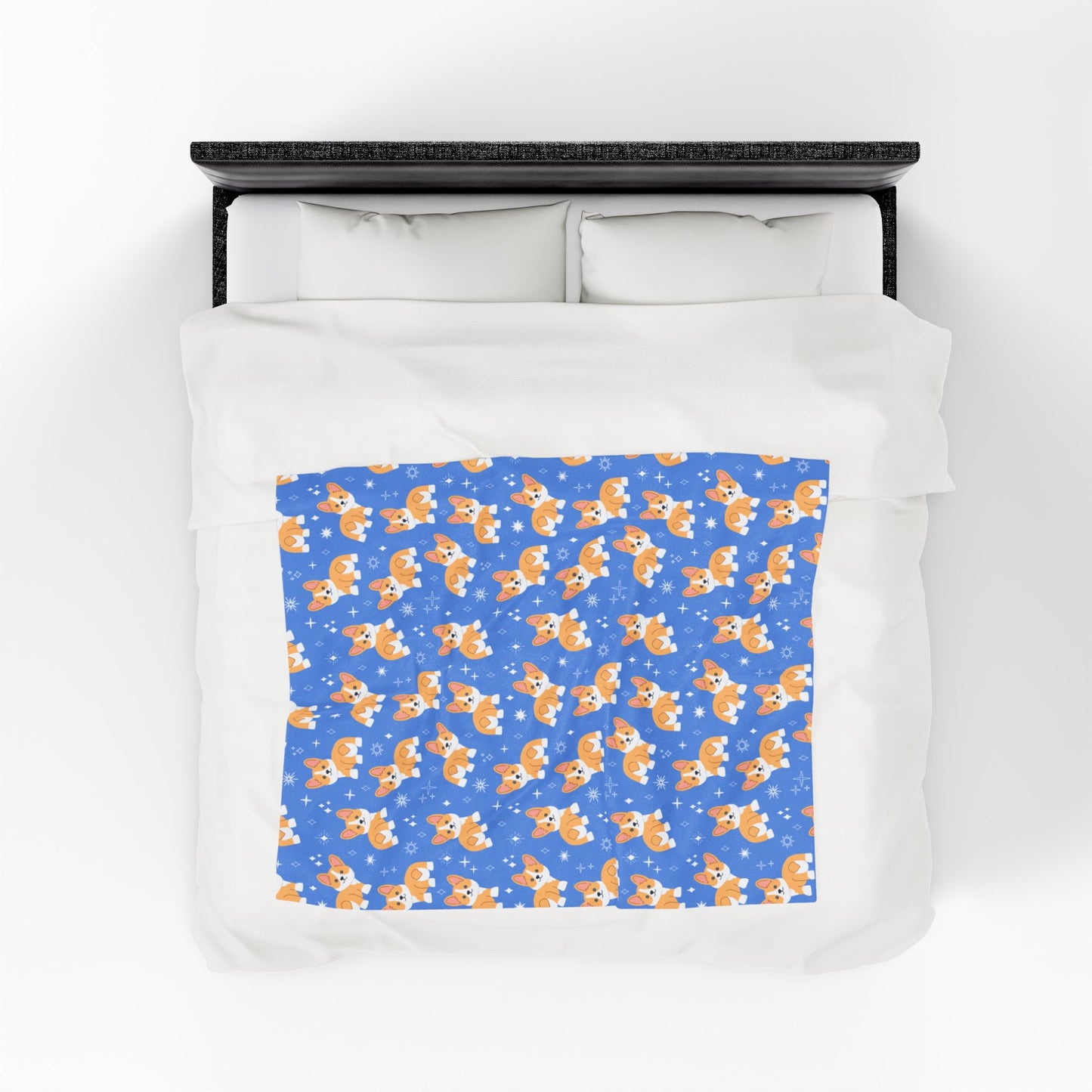 Blue Corgi Pattern Velveteen Plush Blanket, Cozy Corgi Throw Blanket, Soft Pet Blanket, Cute Dog Decor for Home, Gift for Dog Lovers