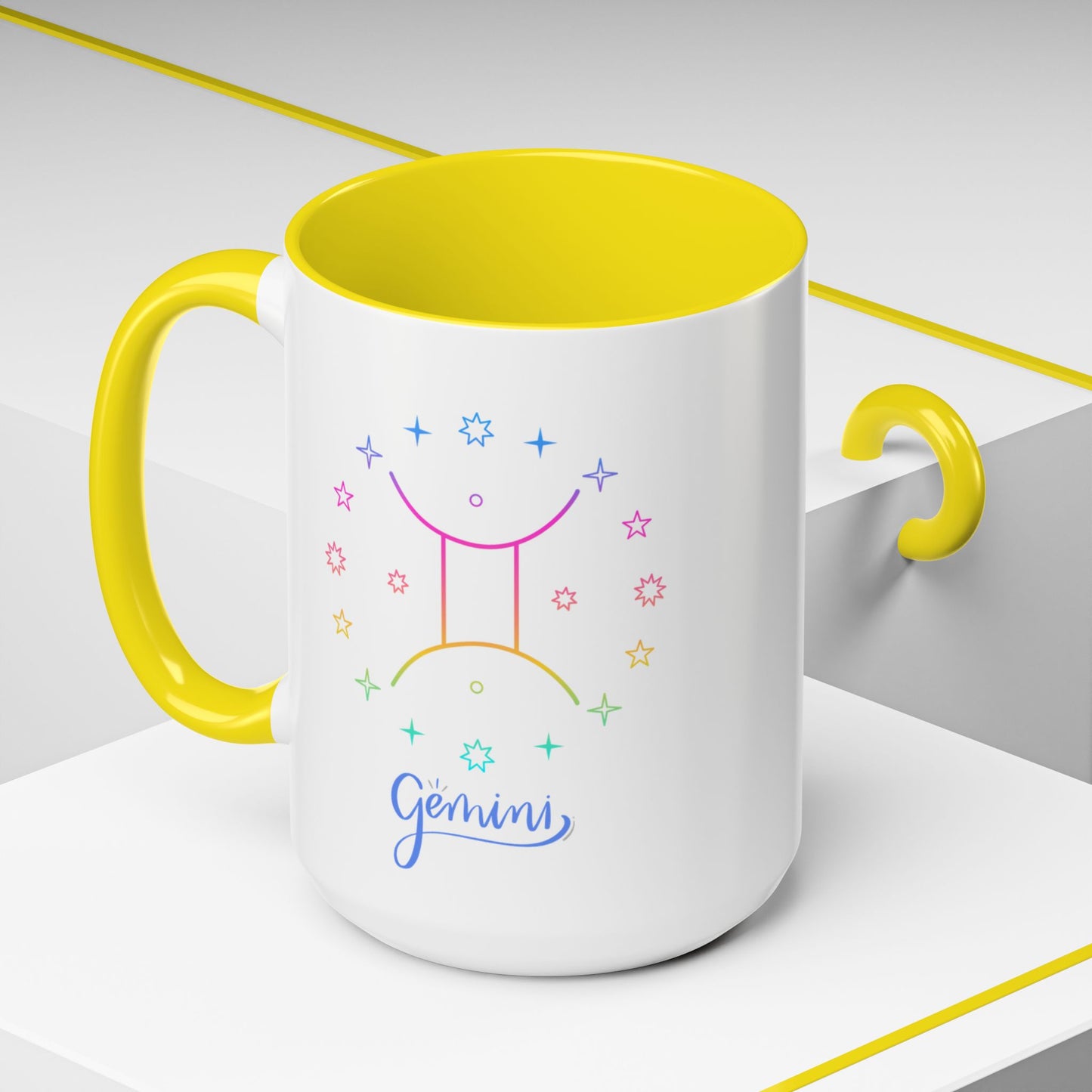 Gemini Starry Accent Coffee Mug - Colorful Horoscope Gift, Astrology Mug, Zodiac Lover Cup, Unique Birthday Present, Celestial Drinkware