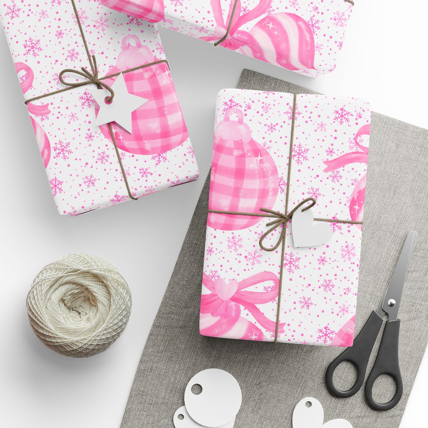 Pink Holiday Ornaments Gift Wrap – Cute Christmas Wrapping Paper