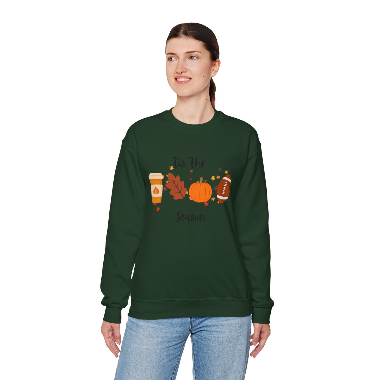 Tis The Season Fall-Themed Crewneck Sweatshirt, Cozy Autumn Apparel, Gift for Thanksgiving, Seasonal Wear, Cute Sweatshirt for Friends