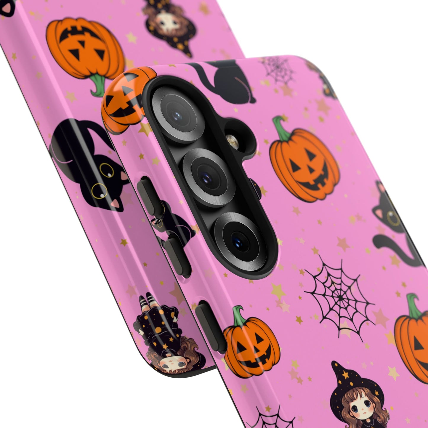 Pink Halloween Phone Case, Cute Witch and Cat Design, Spooky Fall Decor, Perfect Halloween Gift, Cute Cell Phone Case, Fun Pumpkin Design
