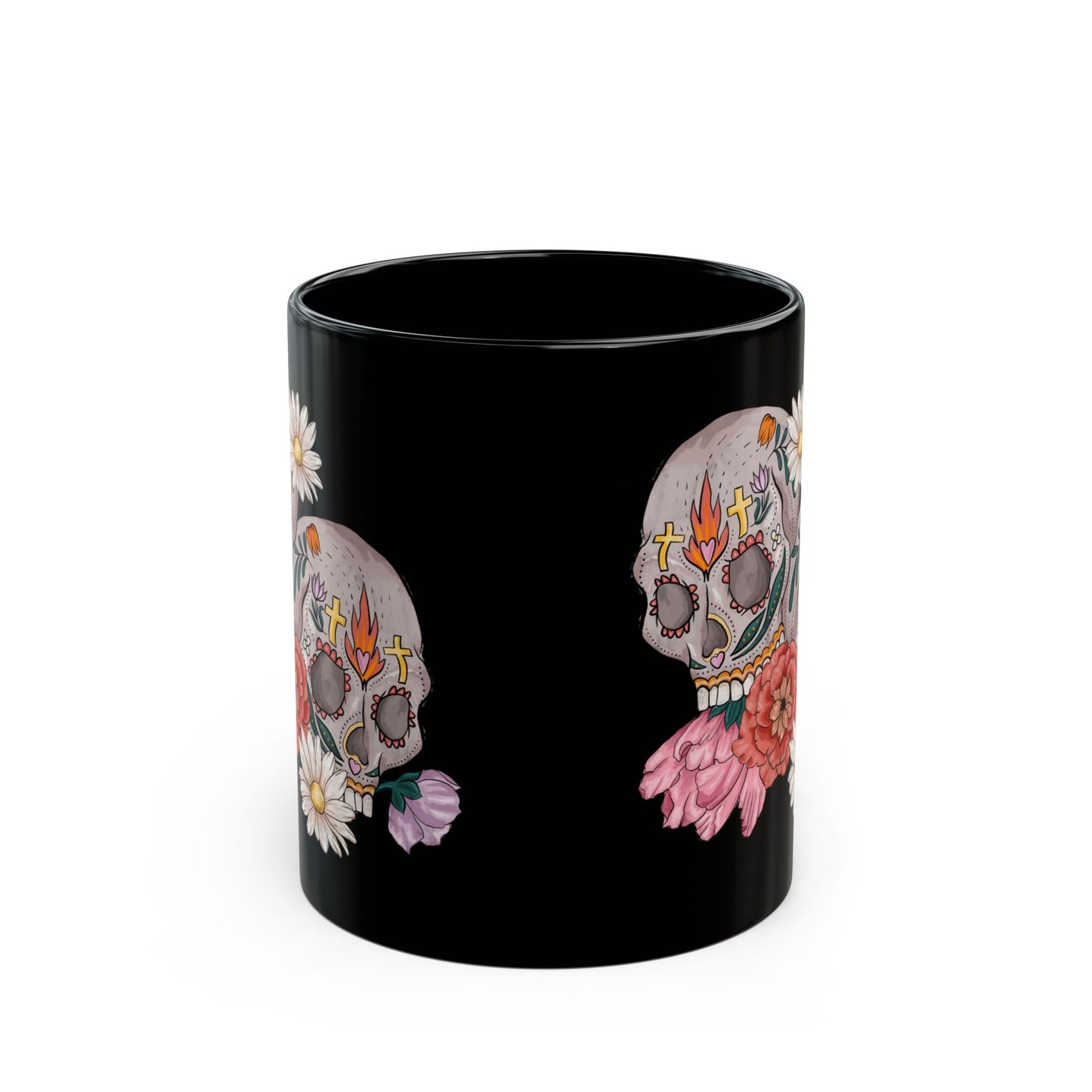 Artistic Sugar Skull Floral Mug - Perfect for Coffee Lovers, Gift for Halloween, Day of the Dead, Home Decor, Unique Art Mug