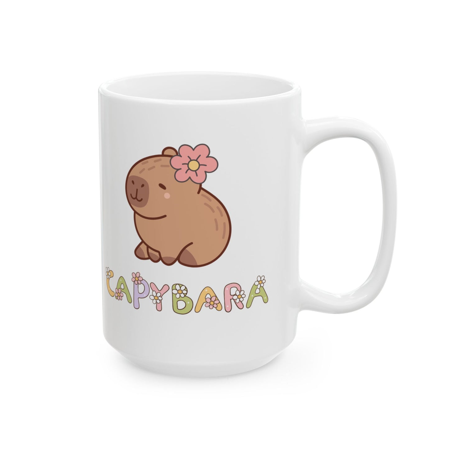Cute Capybara Ceramic Mug with Floral Design