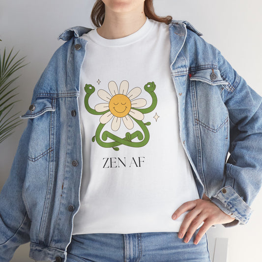 Zen AF Daisy Unisex Heavy Cotton Tee, Relaxed Fit Shirt, Positive Vibes Tee, Gift for Mindfulness, Casual Wear for Every Occasion