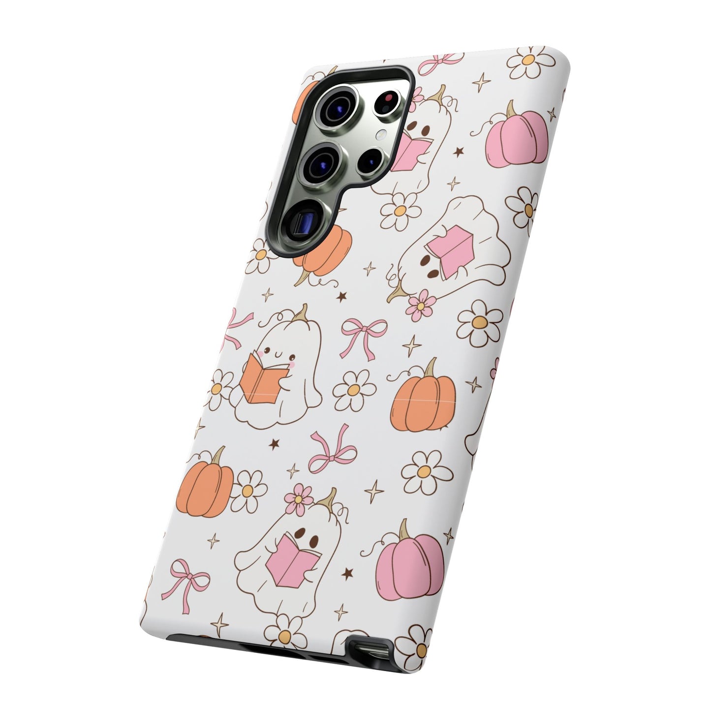 Pink Ghost and Pumpkin Phone Case, Halloween Decor, Girlfriend Gift, Kawaii Phone Cover, Fall Accessories