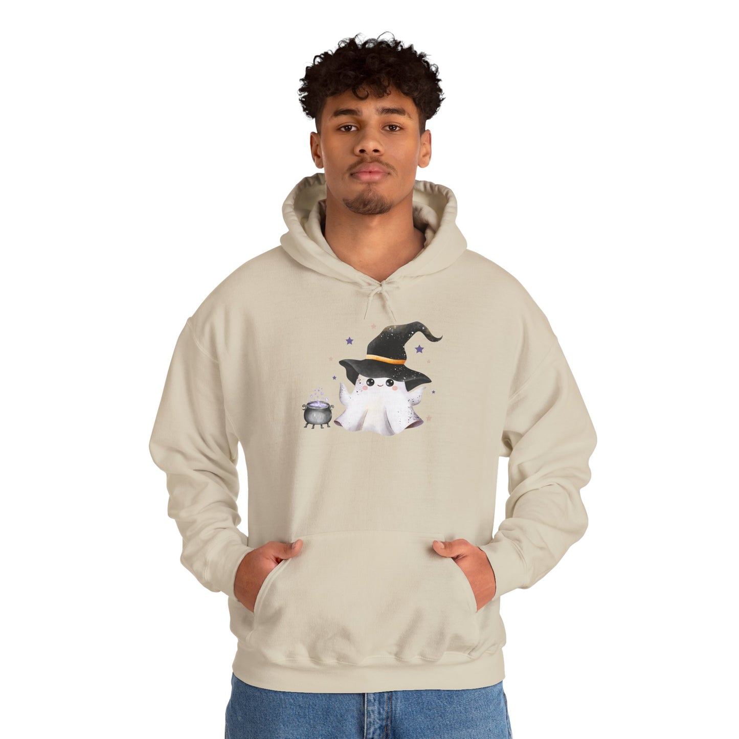 Cute Ghost Witch Halloween Sweatshirt, Cozy Hooded Sweatshirt, Spooky Fall Apparel, Unisex Halloween Clothing, Holiday Gift