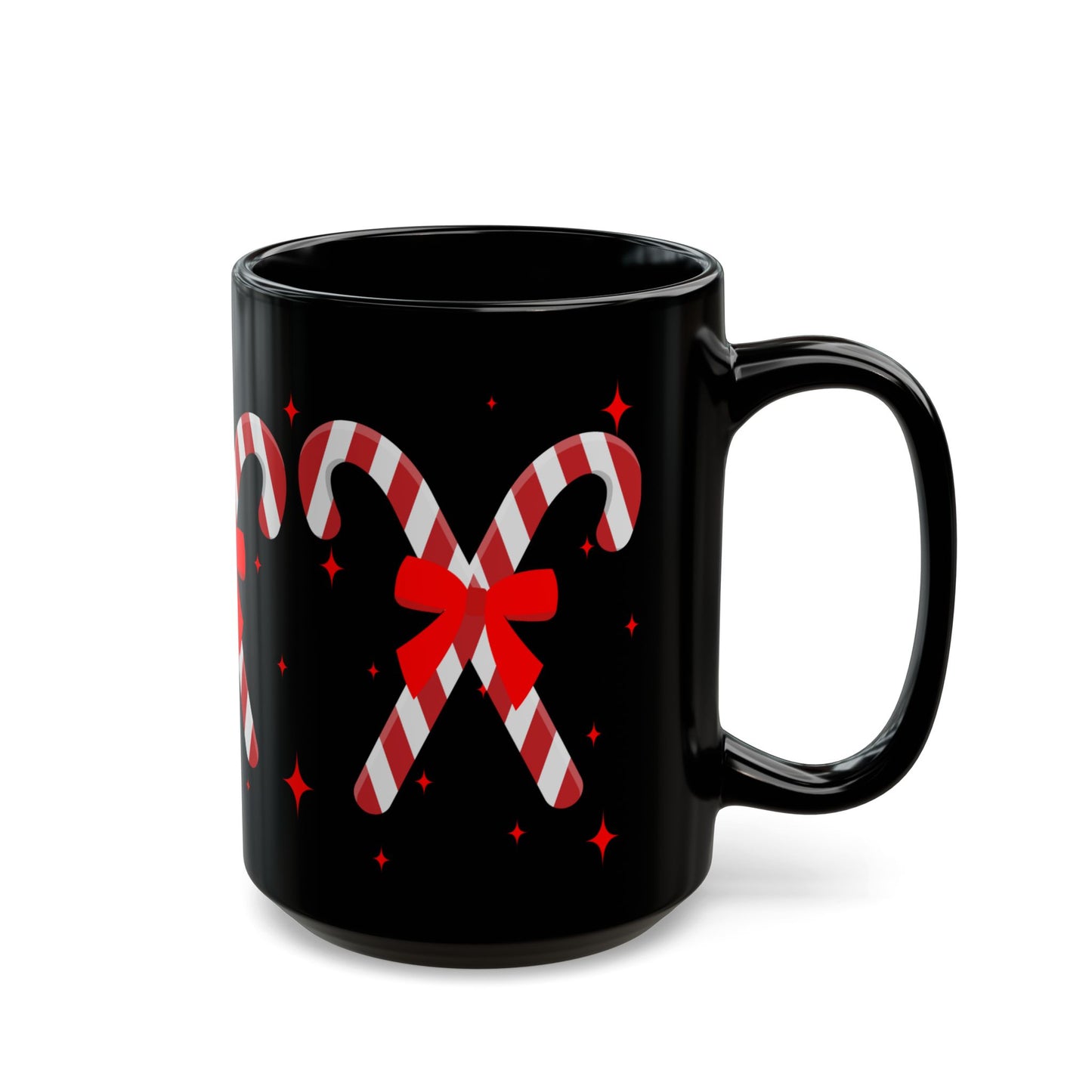 Candy Cane Black Ceramic Mug – Festive Christmas Coffee Cup with Red Bow Design