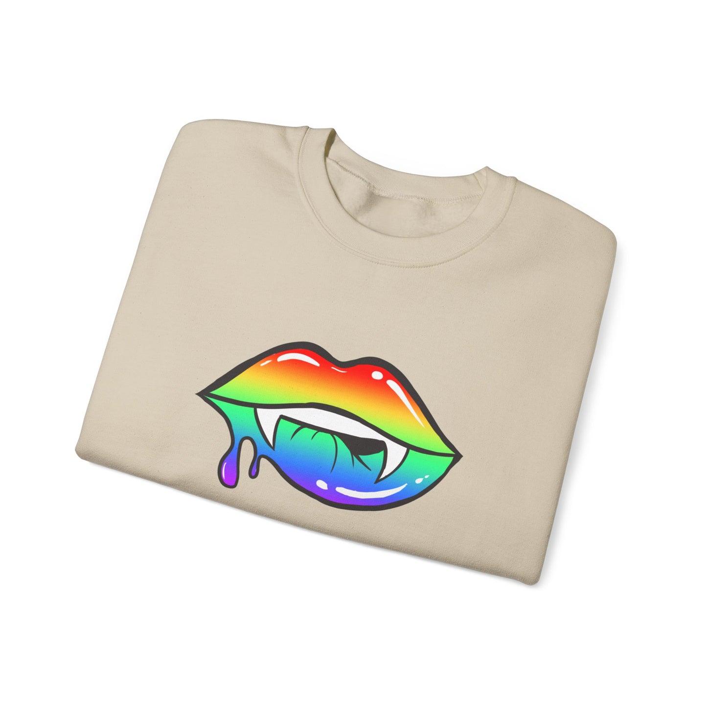 Colorful Vampire Fangs Crewneck Sweatshirt, Halloween Party Apparel, Spooky Fall Fashion, Unisex Sweatshirt, Halloween Sweatshirt,