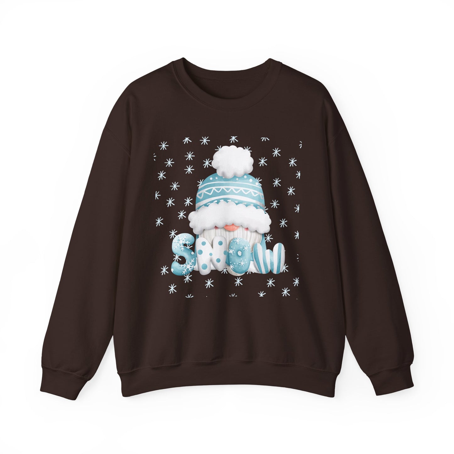 Winter Gnome "Snow" Sweatshirt, Cozy Holiday Crewneck, Cute Gnome Snowflake Graphic Top