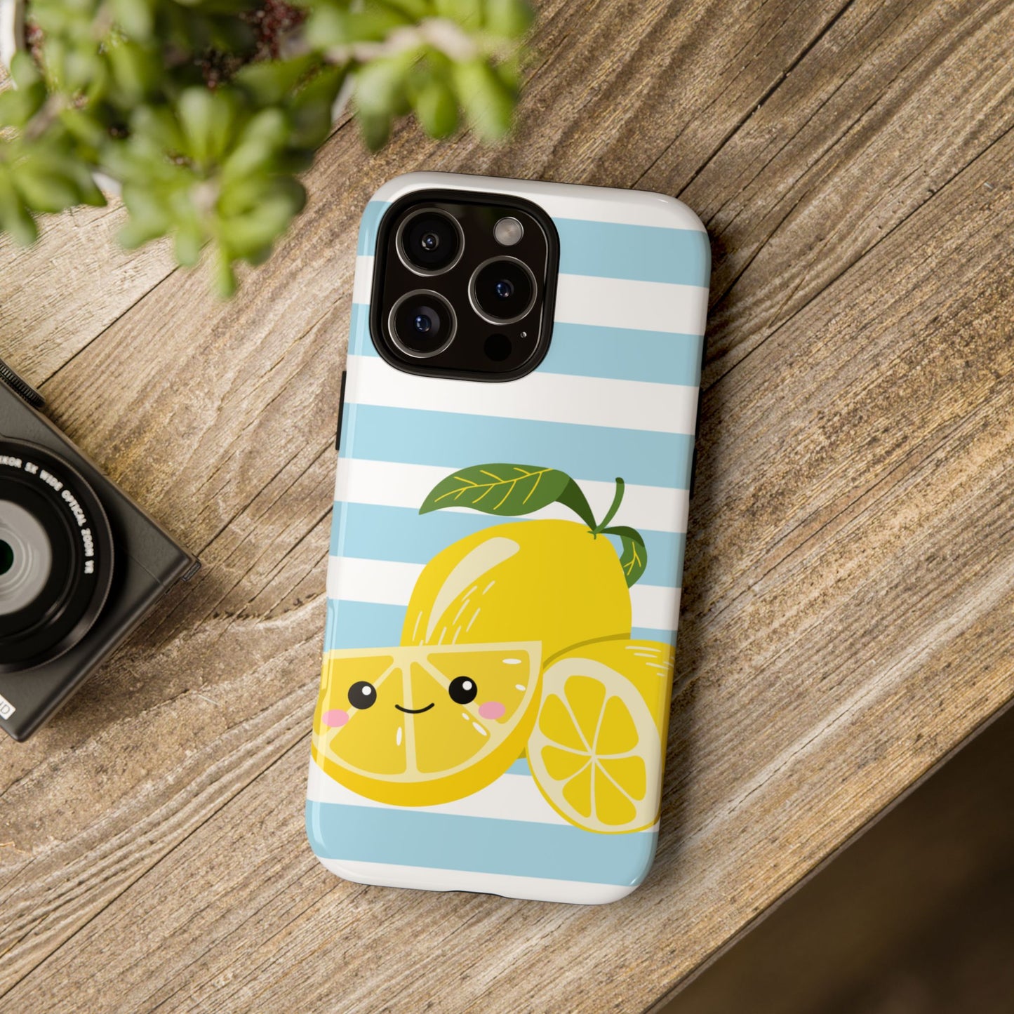 Striped Lemon Phone Case - Tough Cases, Fruit Design, Fun iPhone Cover, Summer Accessories, Bright Phone Protection
