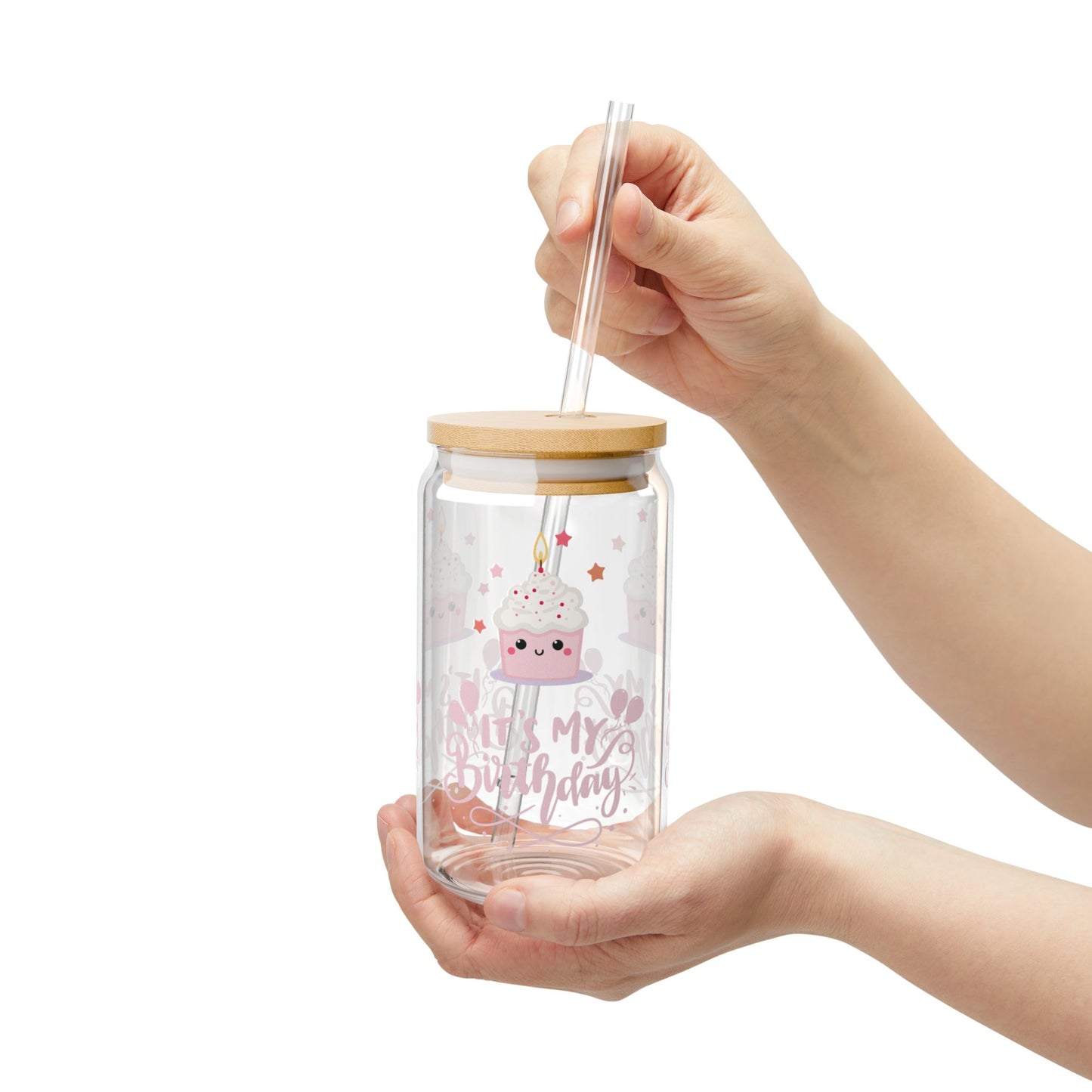Pink Cupcake It's My Birthday Sipper Glass, Perfect for Parties, Fun Gift for Friends, Kids, Celebrations