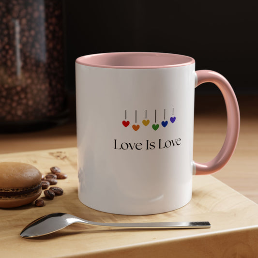 Colorful Love is Love Accent Coffee Mug - Celebrating Diversity & Acceptance, Perfect Gift for Pride