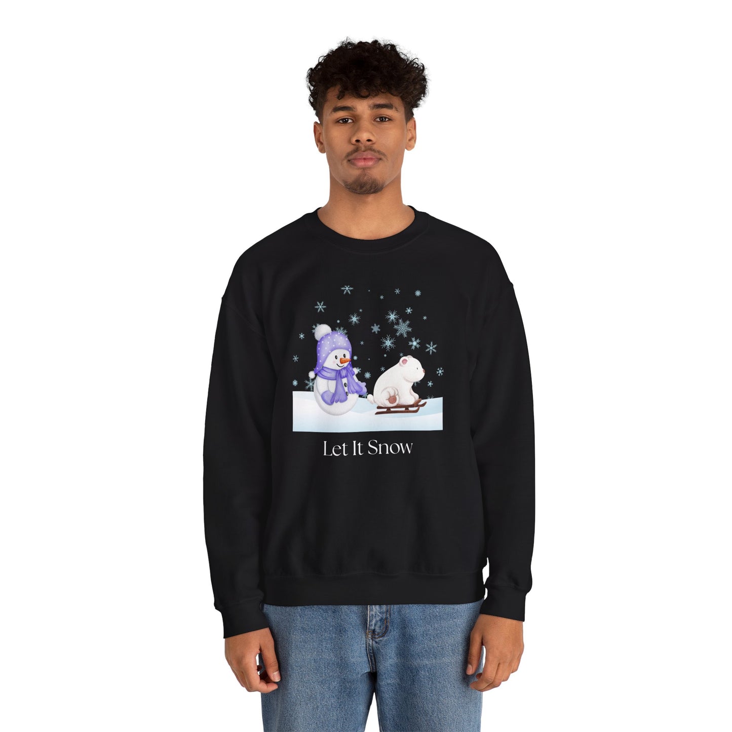 Let It Snow Sweatshirt, Cute Snowman and Polar Bear Winter Scene | Cozy Holiday Crewneck for Christmas an Winter Lovers