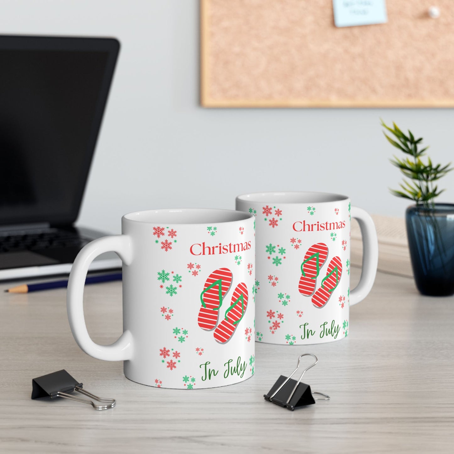Christmas In July Holiday Ceramic Mug | Christmas Coffee Cup, Gift for Her, Christmas Flip Flops
