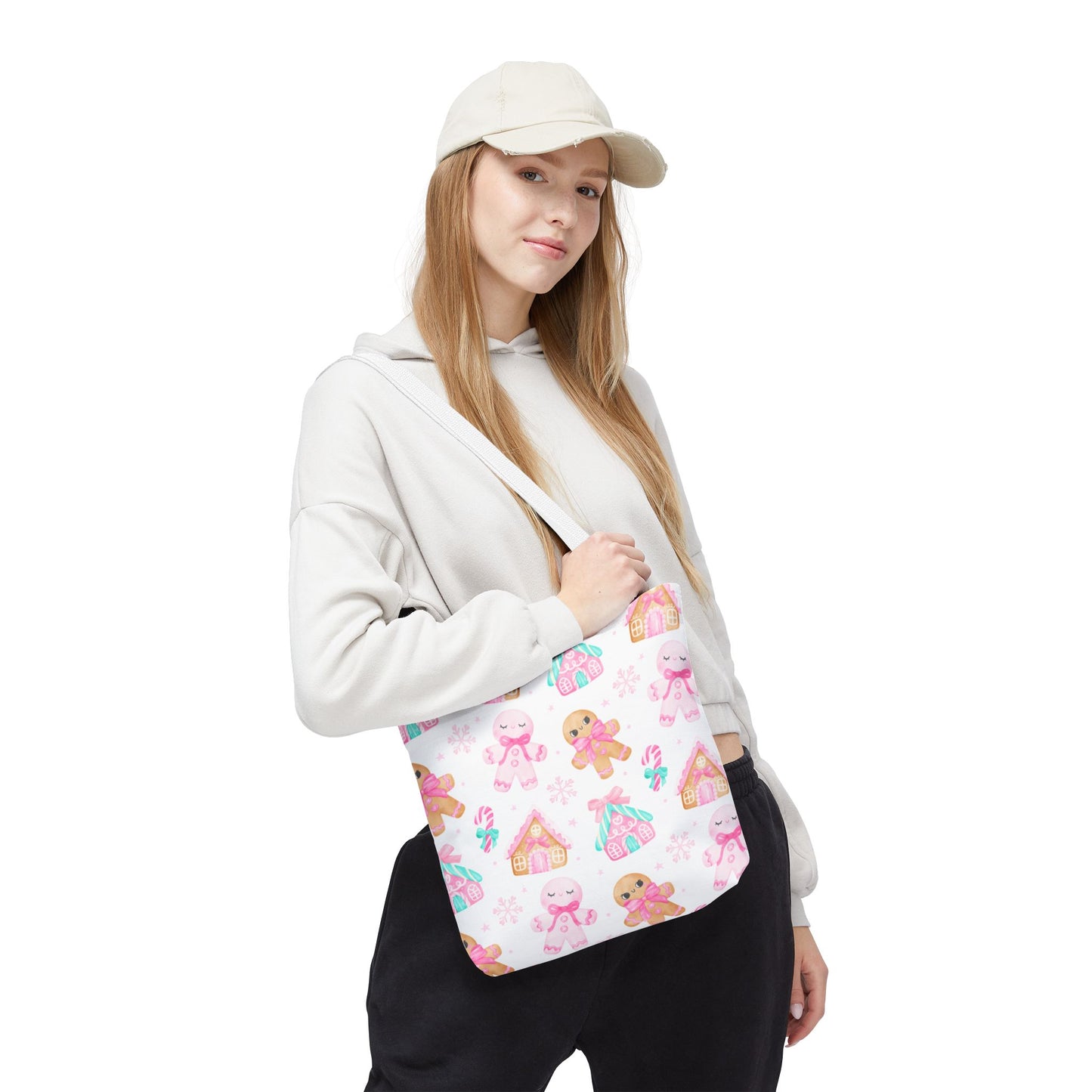Pink Gingerbread Tote Bag | Cute Candy Cane Gift Bag, Christmas Shopping, Festive Holiday Tote, Winter Carryall, Seasonal Accessory