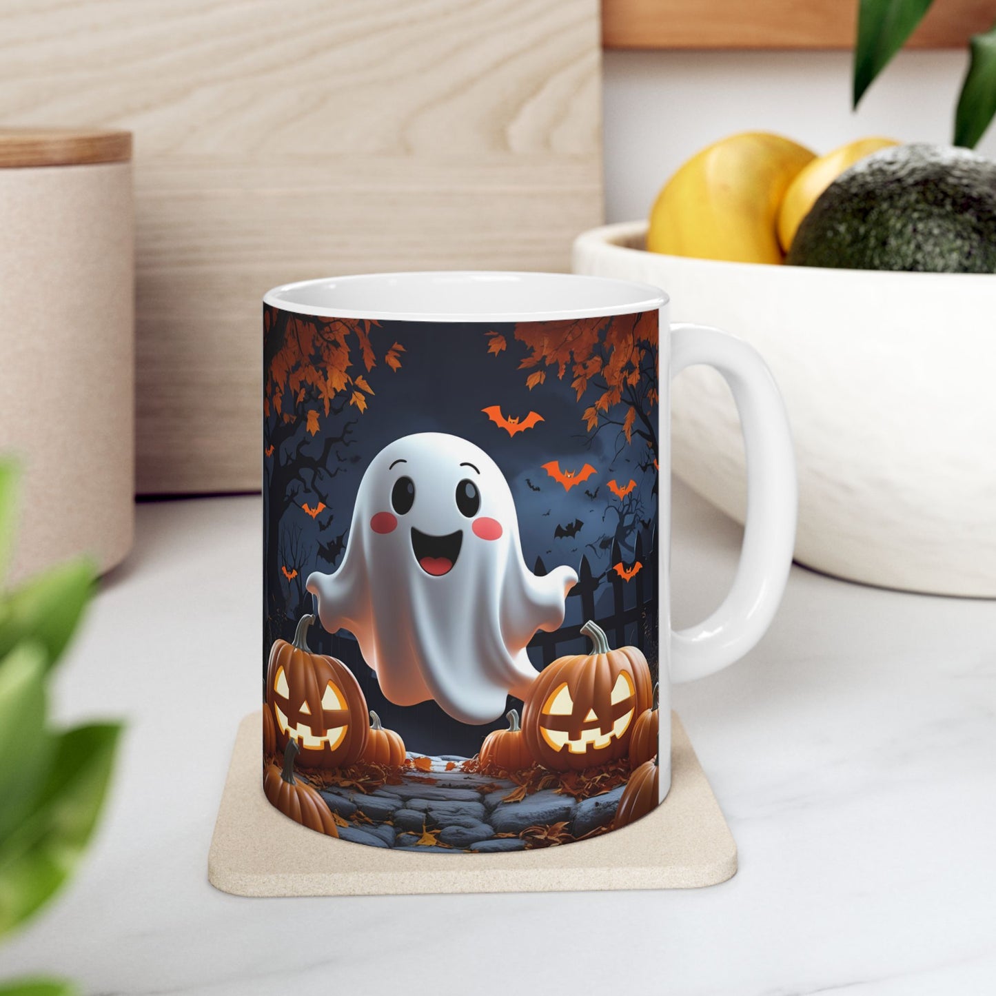 Ghostly Ceramic Mug, Halloween Spooky Pumpkins Gift, Cute Cartoon Cup, Tea Coffee Drinkware, Haunted Seasonal Decor, Scary Kitchen