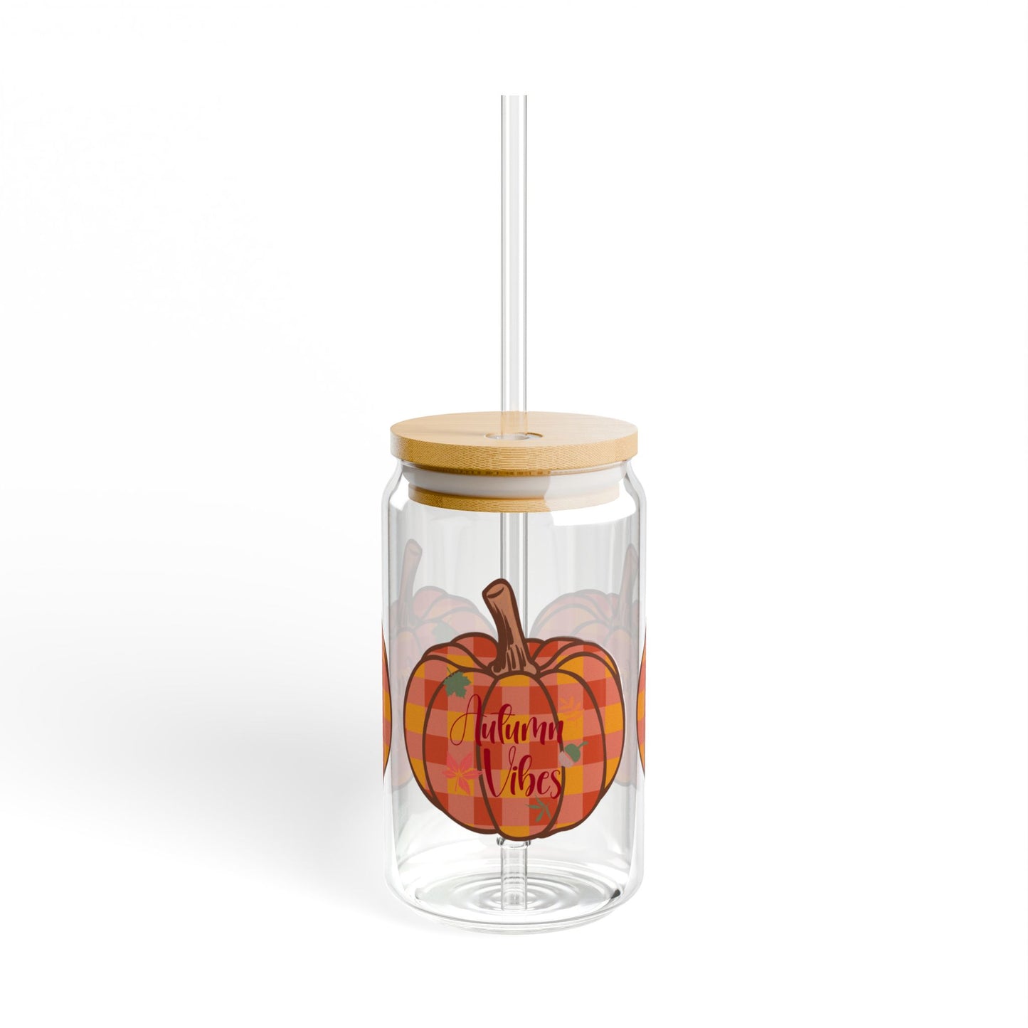Autumn Vibes Plaid Pumpkin Sipper Glass, Fall Drinkware, Seasonal Beverage