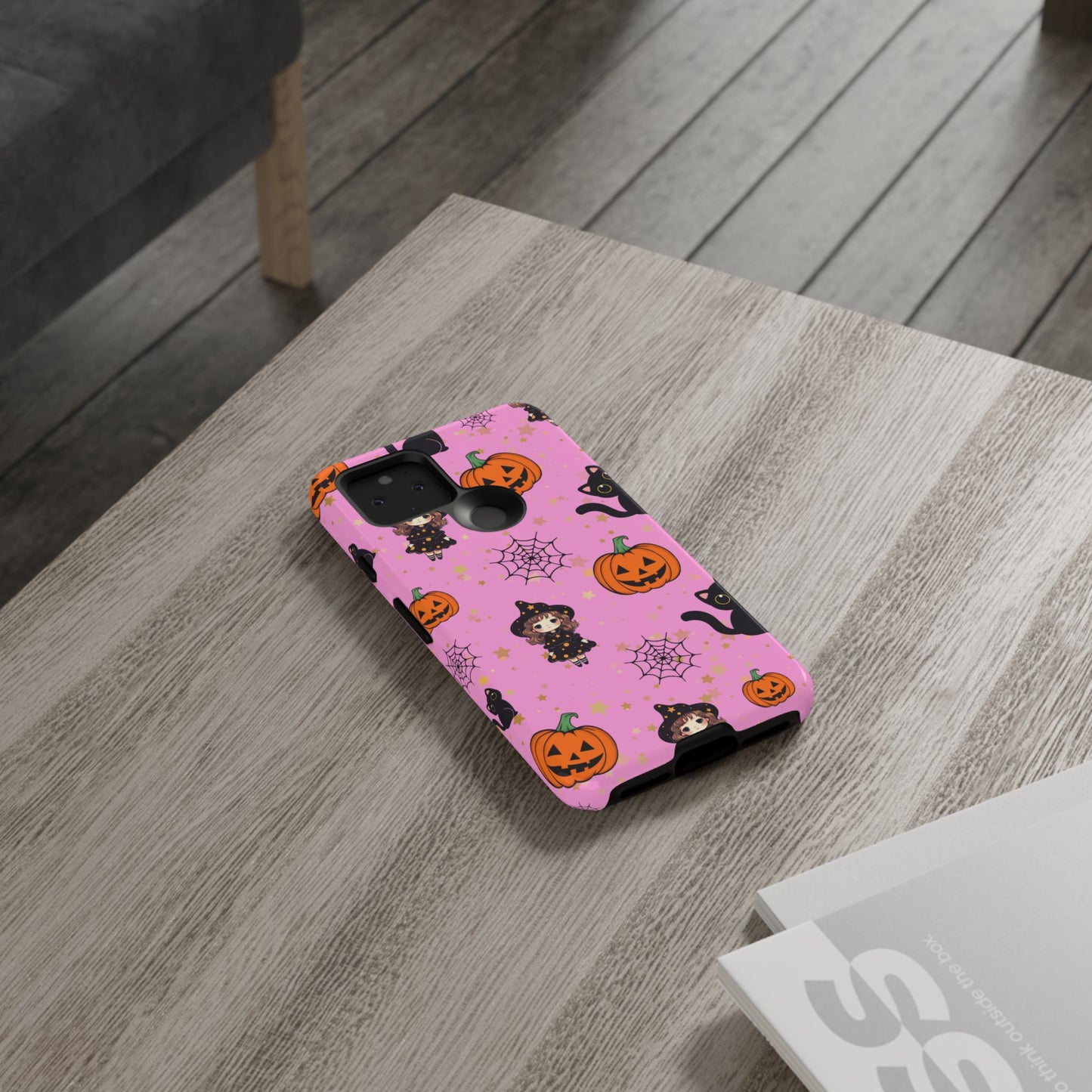 Pink Halloween Phone Case, Cute Witch and Cat Design, Spooky Fall Decor, Perfect Halloween Gift, Cute Cell Phone Case, Fun Pumpkin Design
