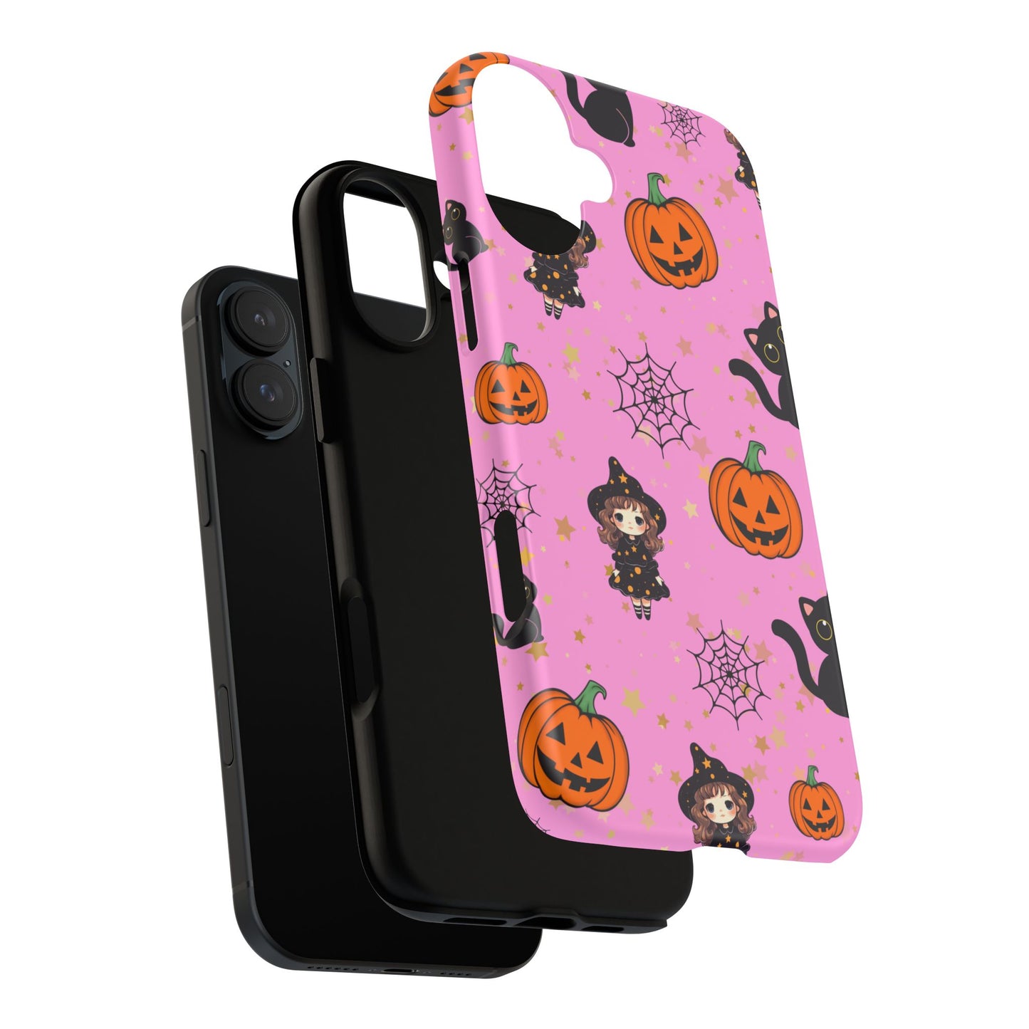 Pink Halloween Phone Case, Cute Witch and Cat Design, Spooky Fall Decor, Perfect Halloween Gift, Cute Cell Phone Case, Fun Pumpkin Design