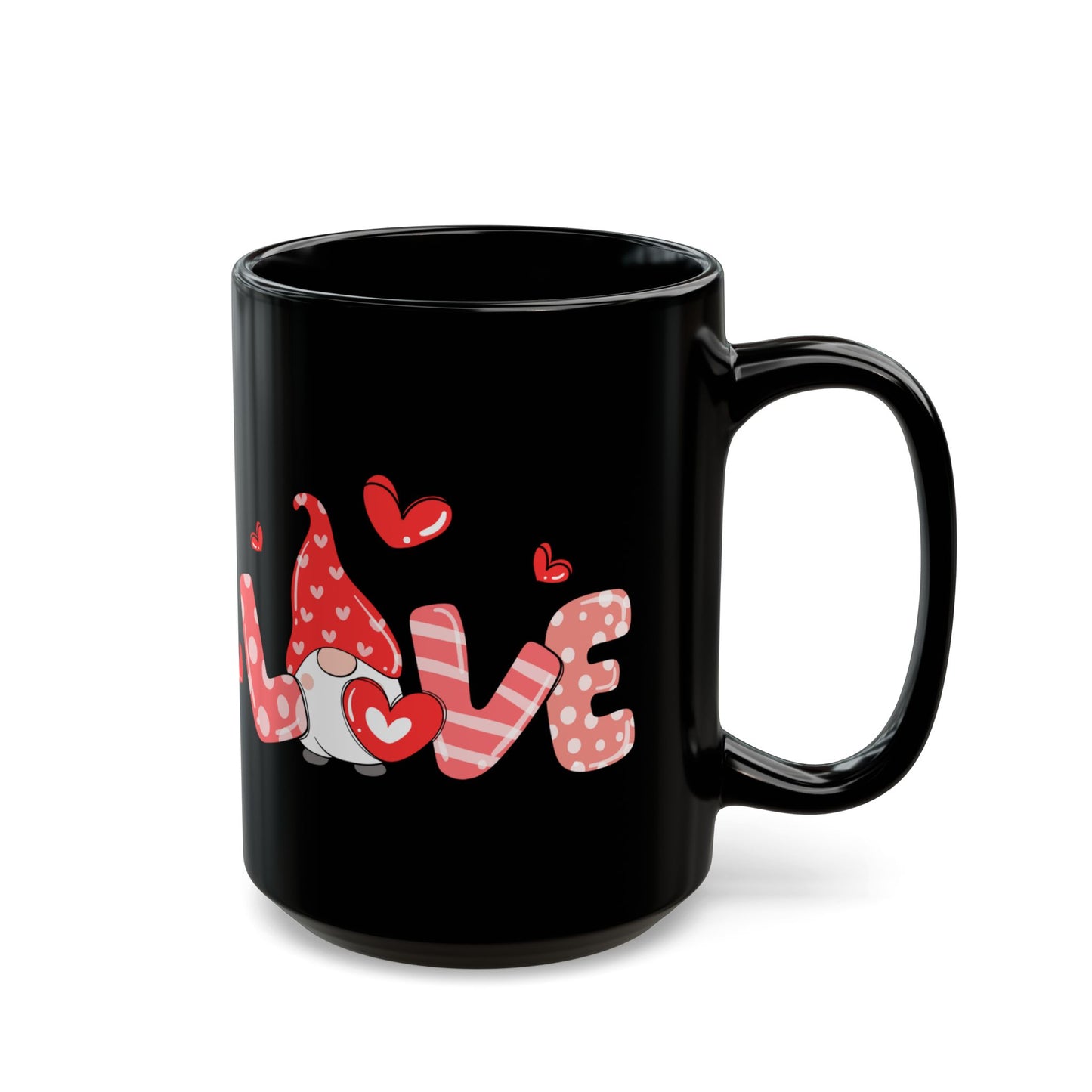 Black Valentine Gnome Mug, Red Heart Love Mug, Cute Gnome Coffee Cup, Romantic Gift for Her or Him, Valentine's Day Drinkware