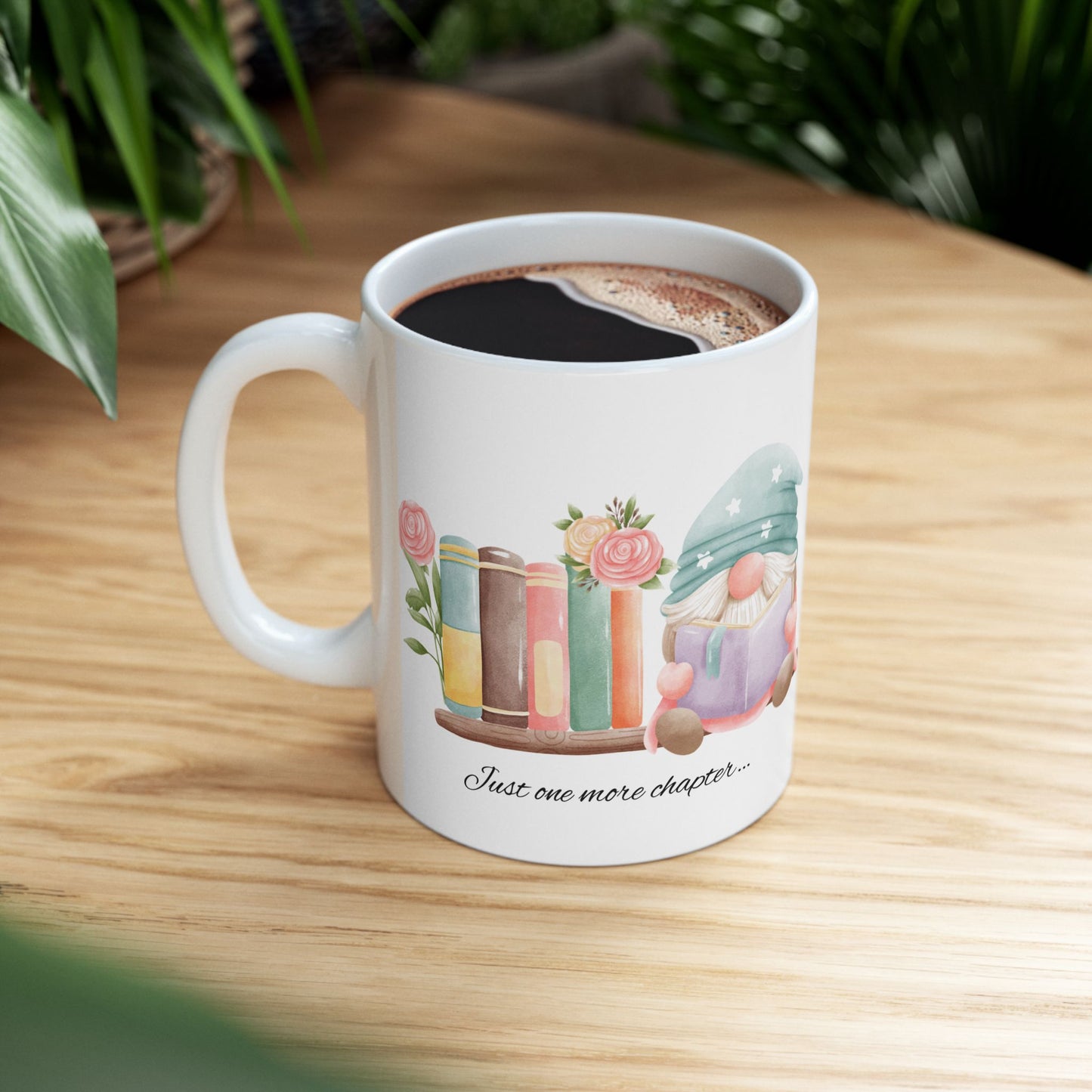 Whimsical Gnome Book Lover's Ceramic Mug, Perfect Gift for Readers, Cozy Vibes, Home Office Decor, Birthday, Book Club