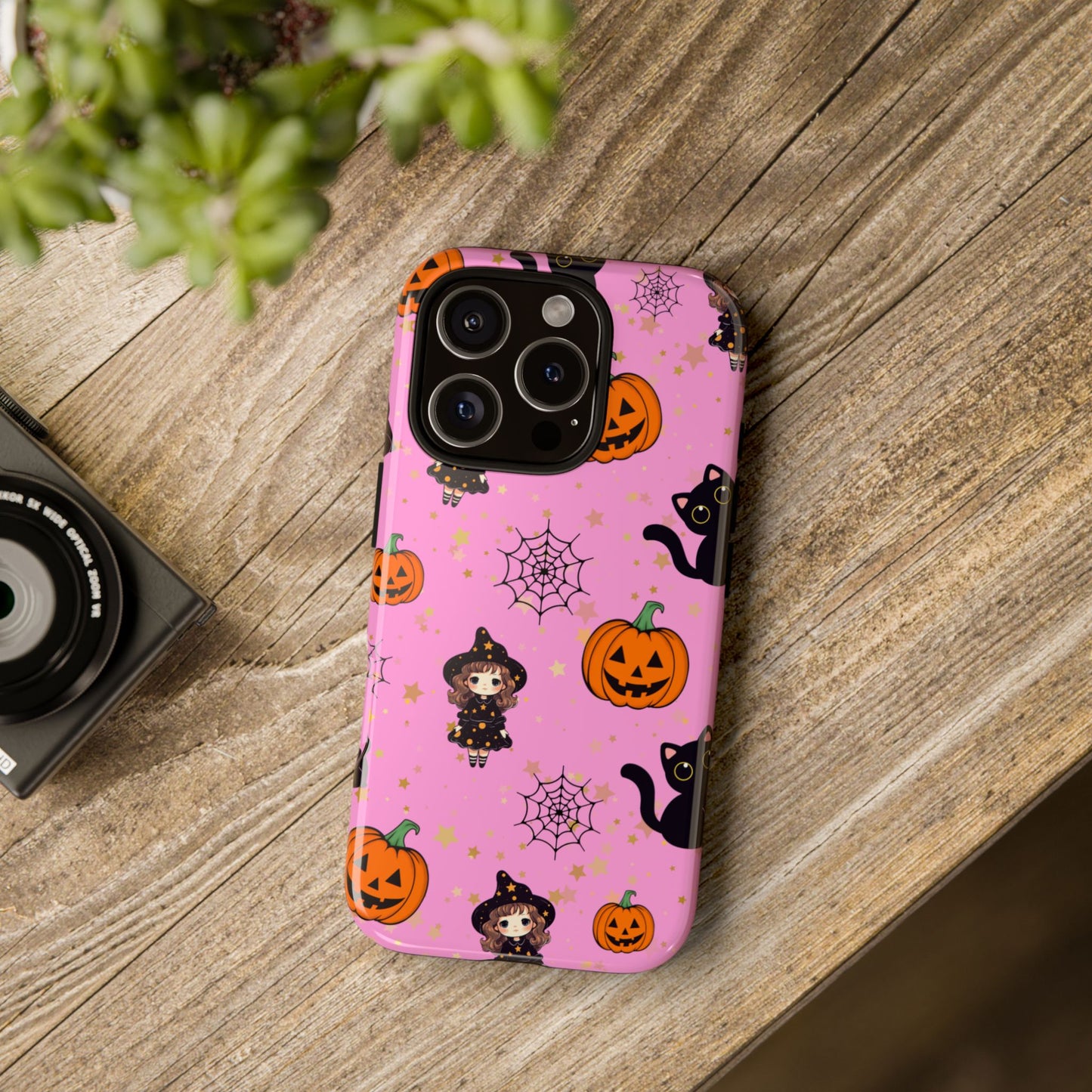 Pink Halloween Phone Case, Cute Witch and Cat Design, Spooky Fall Decor, Perfect Halloween Gift, Cute Cell Phone Case, Fun Pumpkin Design