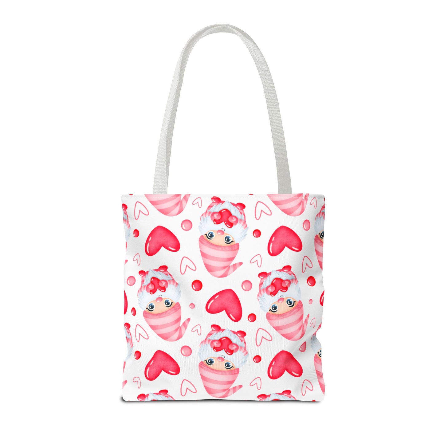 Cute Pink Gnome Tote Bag, Reusable Heart Grocery Bag, Love Themed Purse, AOP Shopping Tote, Valentine's Gift Idea