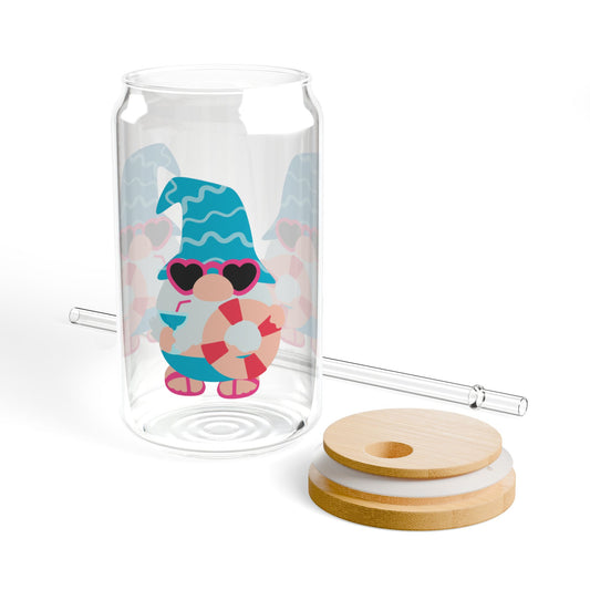 Beach Gnome Sipper Glass - 16oz, Ocean Vibes Drinkware, Fun Beach Accessory, Perfect for Parties, Gifts & BBQs, Sipper Cup with Straw