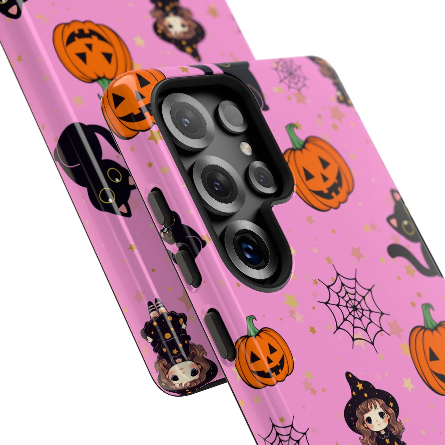 Pink Halloween Phone Case, Cute Witch and Cat Design, Spooky Fall Decor, Perfect Halloween Gift, Cute Cell Phone Case, Fun Pumpkin Design