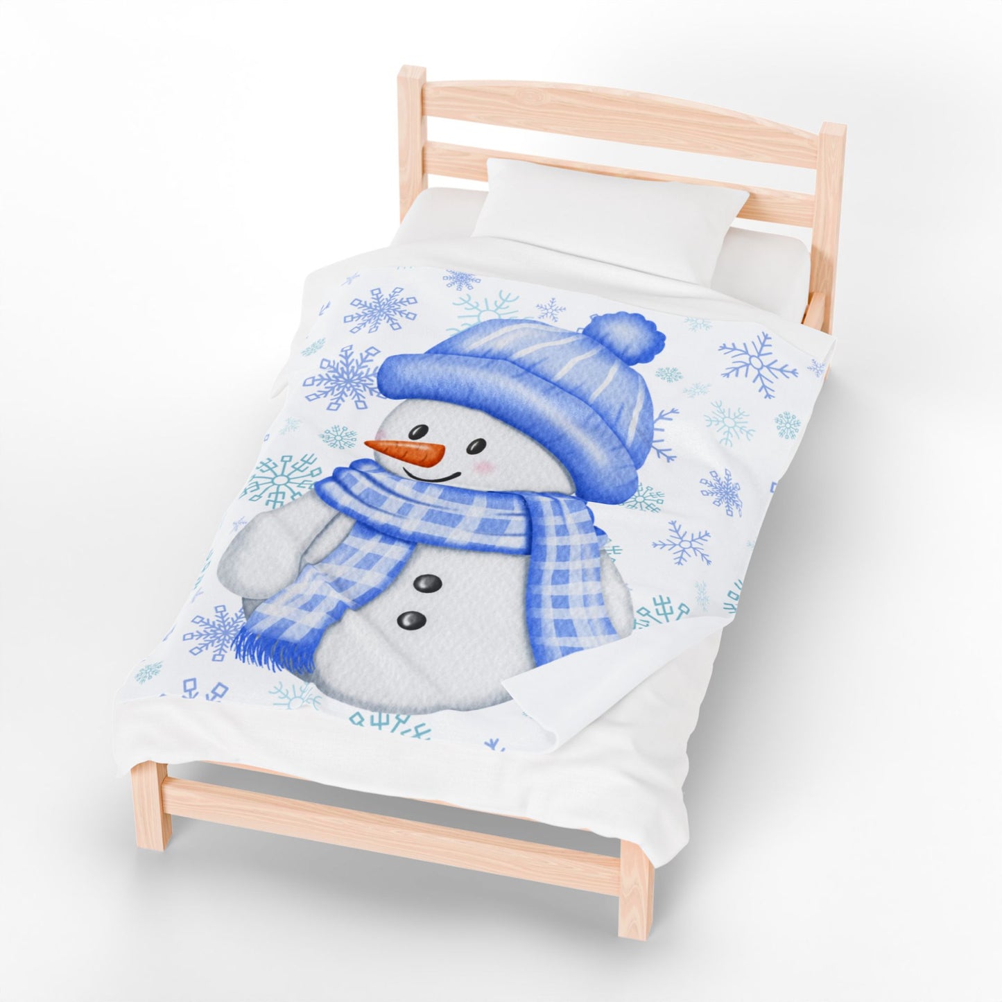 Cozy Blue Snowman Velveteen Plush Blanket | Winter Decor, Gift for Kids, Holiday Snuggle Blanket, Soft Warm Home Accessory, Seasonal Throw