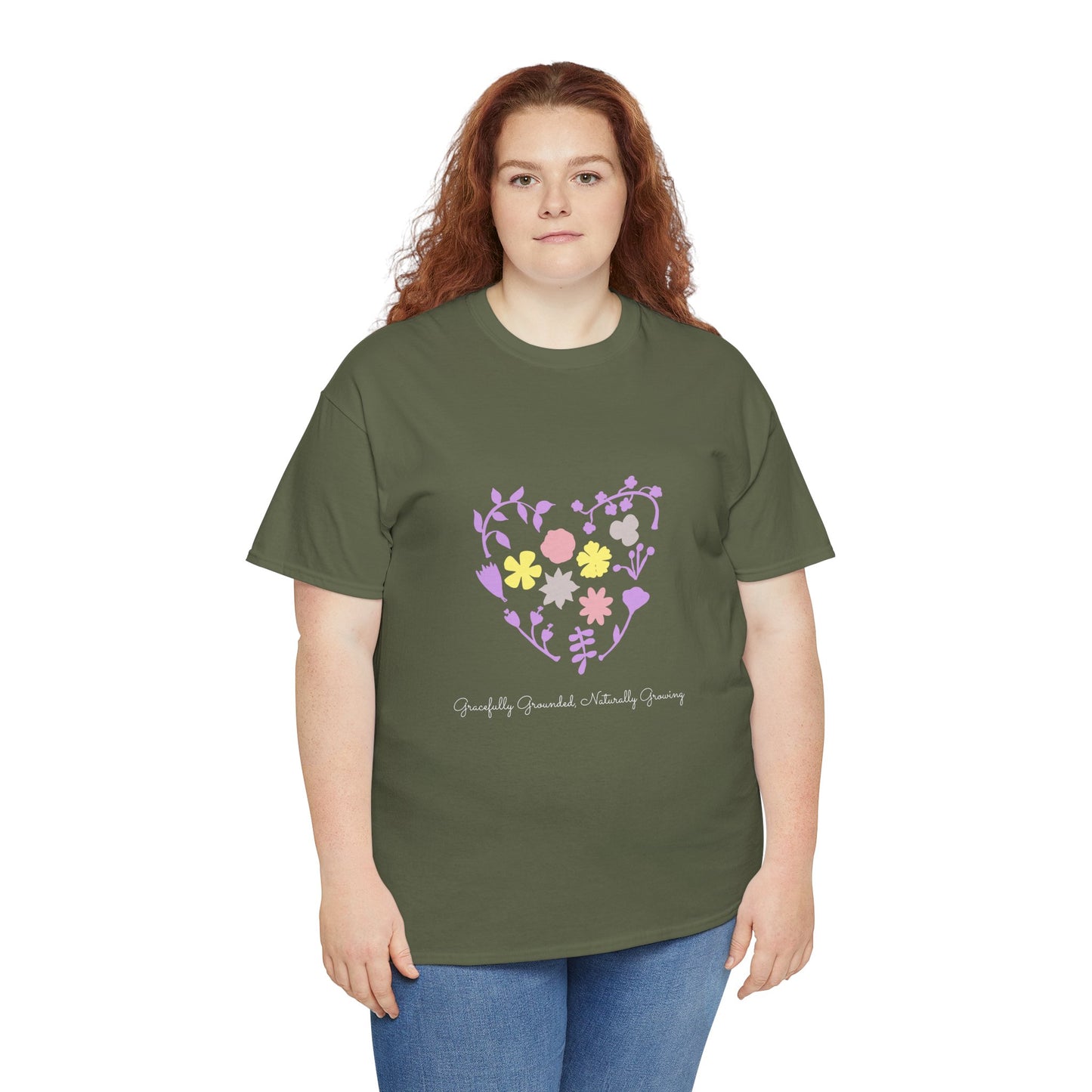 Gracefully Grounded Short Sleeve Tee, Floral Heart Inspirational T-Shirt