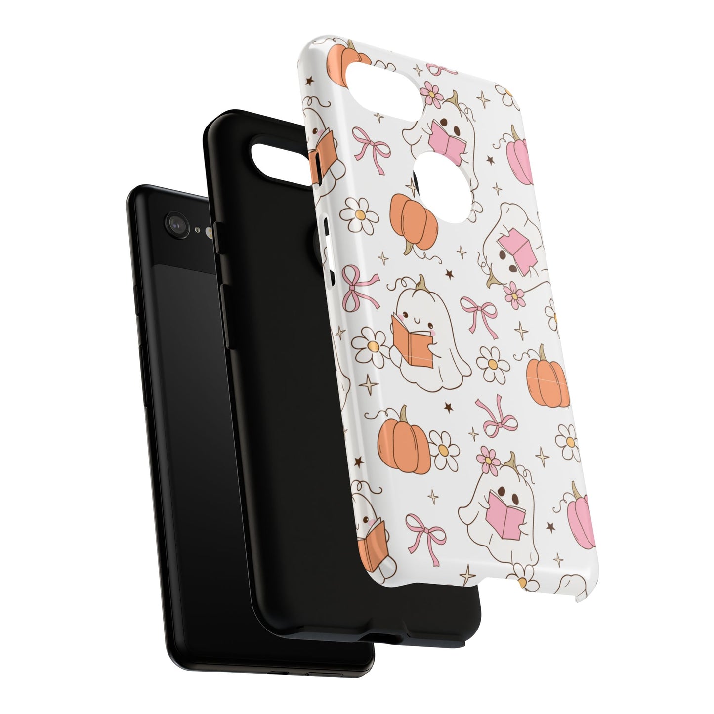 Pink Ghost and Pumpkin Phone Case, Halloween Decor, Girlfriend Gift, Kawaii Phone Cover, Fall Accessories