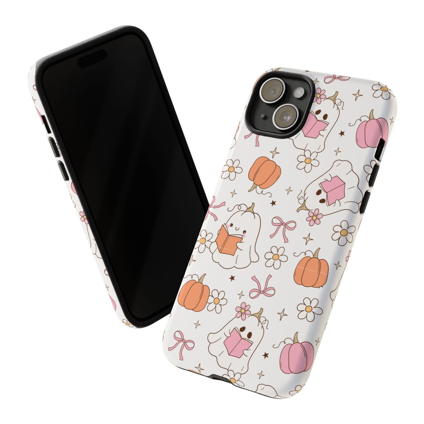 Pink Ghost and Pumpkin Phone Case, Halloween Decor, Girlfriend Gift, Kawaii Phone Cover, Fall Accessories