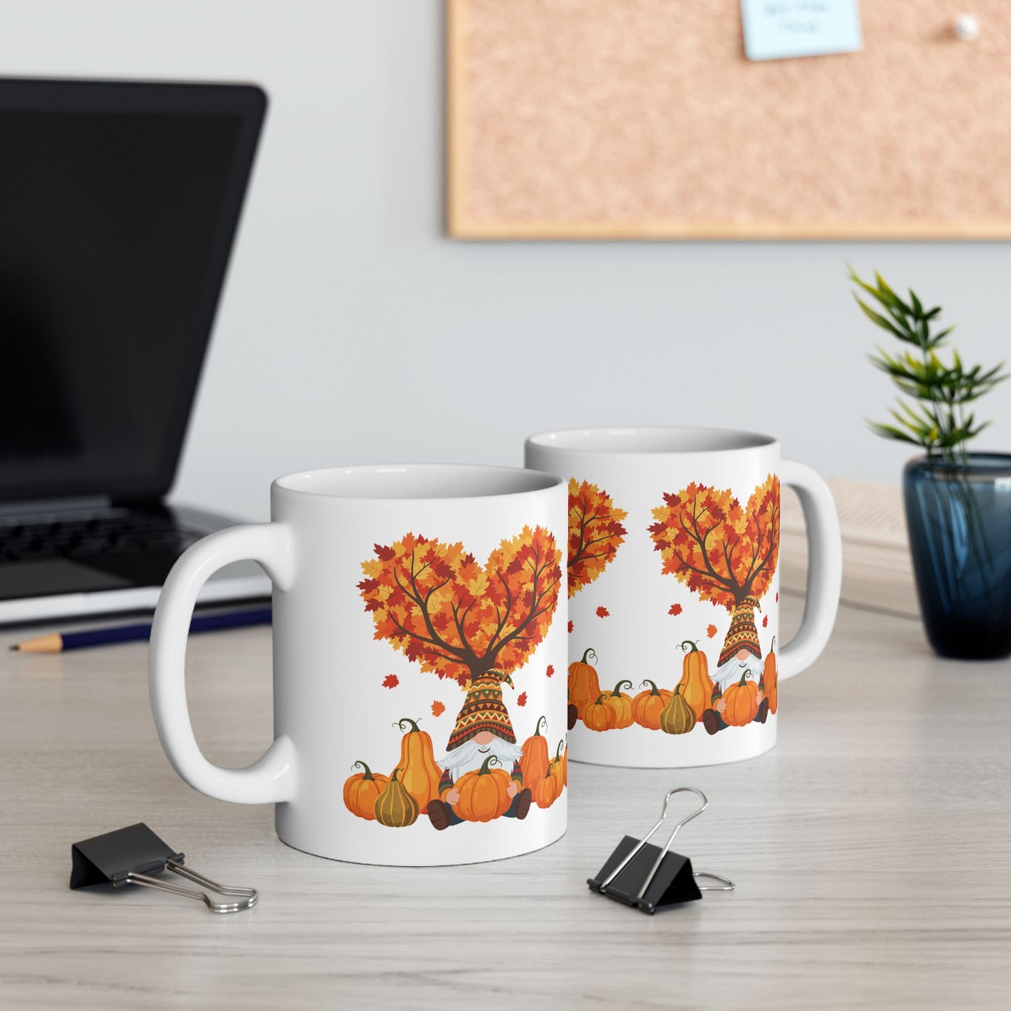 Fall Gnome Pumpkin Mug – Cozy Autumn Coffee Cup with Heart Tree Design, Perfect for Seasonal Sips & Gift Giving