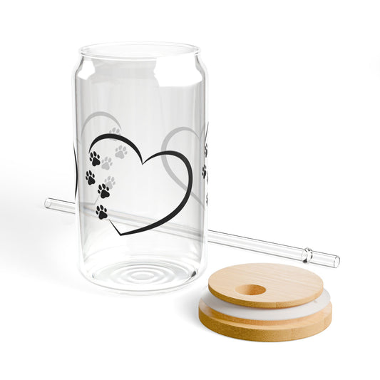 Heart Paw Print Sipper Glass, Pet Lover Gift, Eco-Friendly Drinkware, Party Favor, Dog Cat Owner