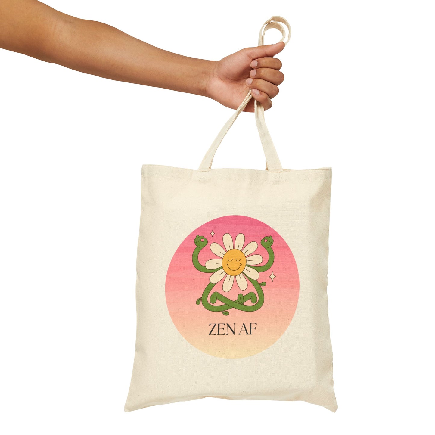 Zen AF Cotton Canvas Tote Bag, Eco-Friendly Bags, Reusable Shopping Tote, Floral Tote, Mindfulness Gift, Gift for Her