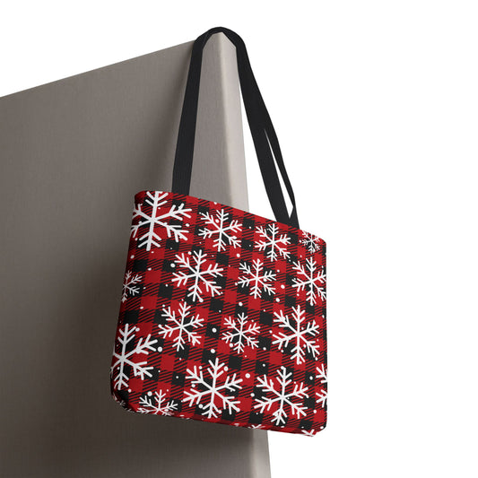 Red Buffalo Plaid Snowflake Tote Bag – Cozy Winter Accessory