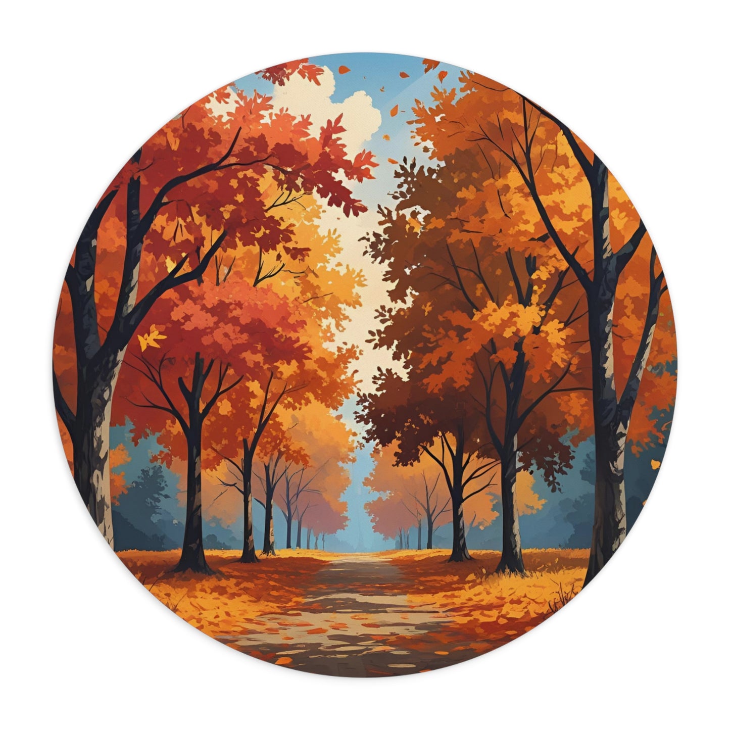 Fall Tree Road Mouse Pad, Autumn Scenic Desk Mat, Cozy Seasonal Office Decor, Gift for Nature and Fall Lovers