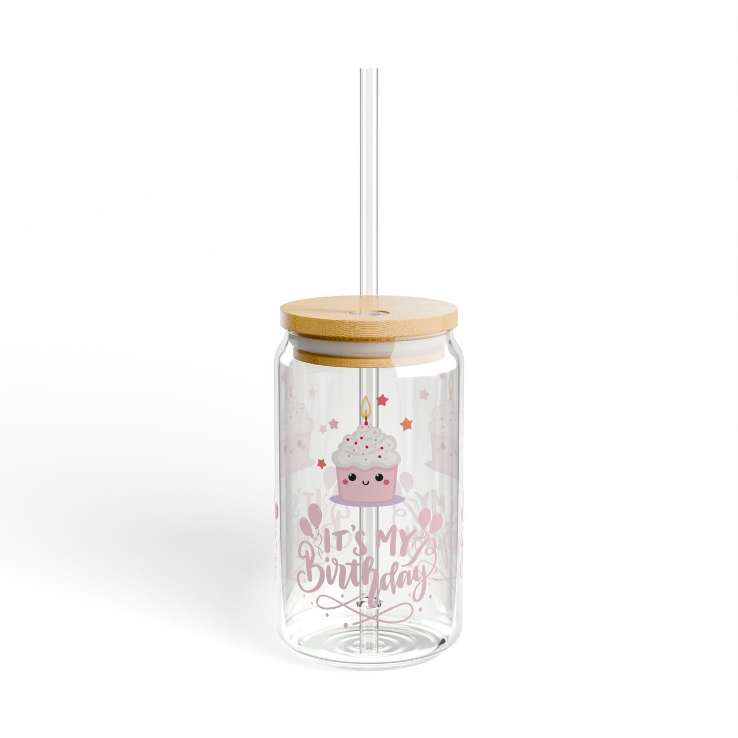Pink Cupcake It's My Birthday Sipper Glass, Perfect for Parties, Fun Gift for Friends, Kids, Celebrations