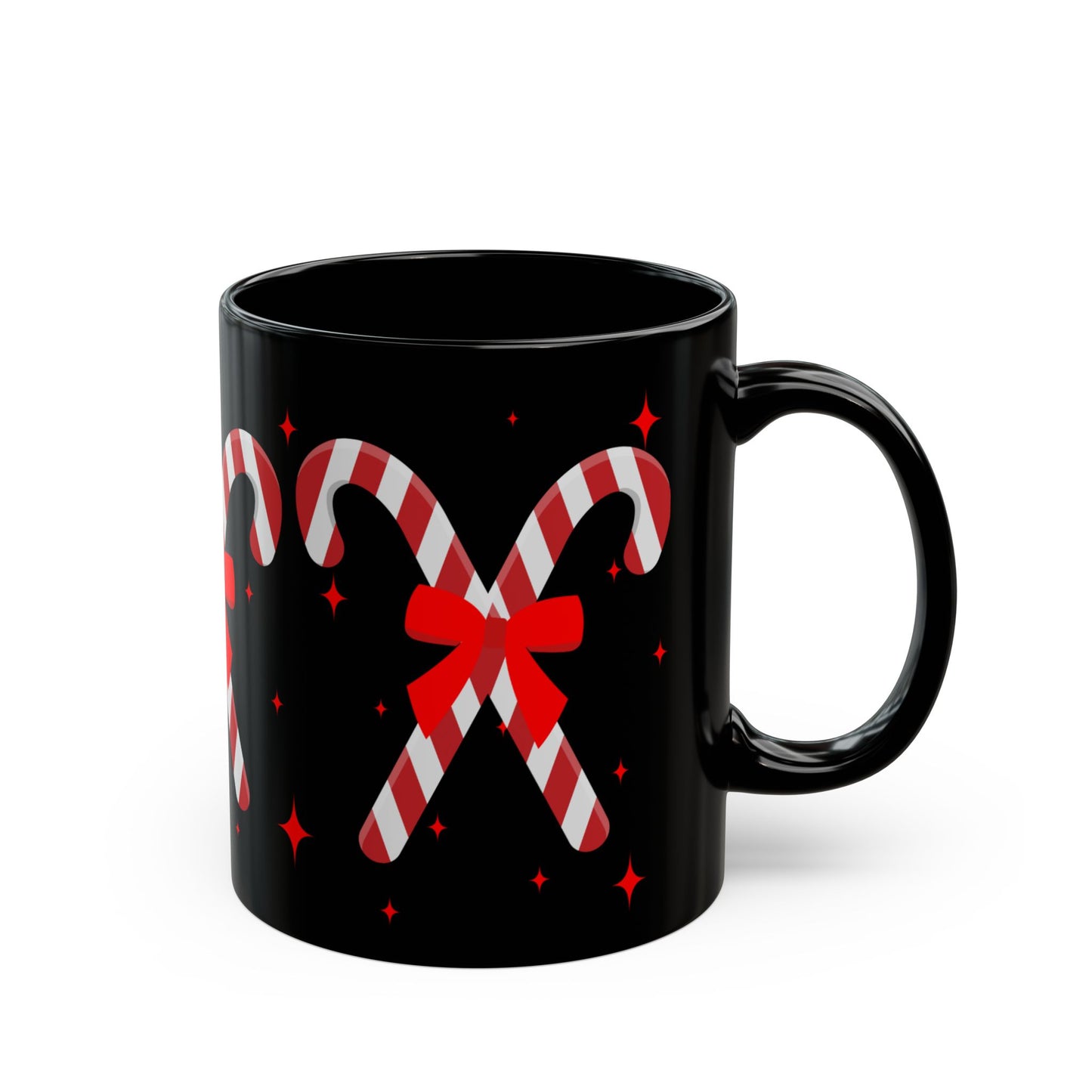Candy Cane Black Ceramic Mug – Festive Christmas Coffee Cup with Red Bow Design